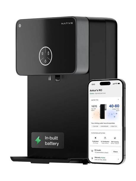 NATIVE By Urban Company M2 Pro 7 L. RO + UV + Alkaline + Minerals Water Purifier 10-Stage Smart Water Purifier | In-built power backup | No Service for 2 Years | Advanced Smart iOT Tracking