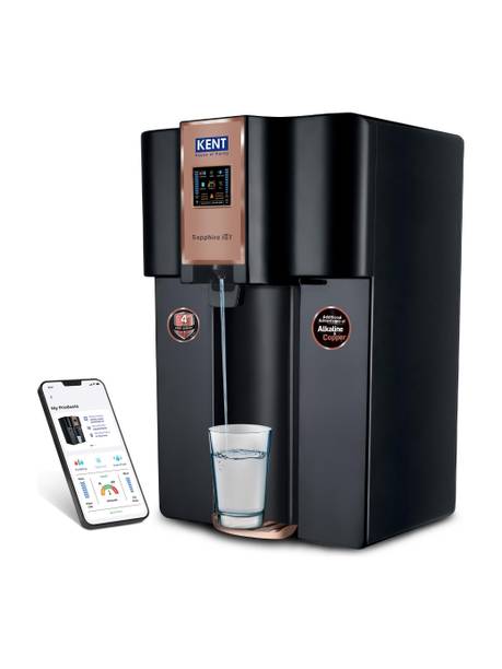 KENT Sapphire IoT 8 L RO + UV + UF + Copper + Alkaline + TDS Control Water Purifier IoT Enabled 8L 20 LP/Hr Ideal For Borewell/Tanker/Municipal Water