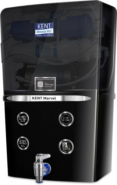 KENT Marvel 8 L RO + UF + TDS Control + UV LED Water Purifier Water Purifier Advanced RO Tech for Sabse Shudh Paani | 8L | 20 LPH | Suitable for all - Borewell, Tanker, Municipality Water