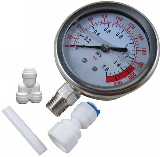 BALRAMA RO Water Purifier 140 PSI Pressure Gauge for Motor Pump with Bottom Connection for Direct or Surface Mounting PSI Liquid Water Meter Tester + 1/4 inch Fittings (Diameter: 2.5 inch) (Range: 0-10 kg/cm2) Watermeter