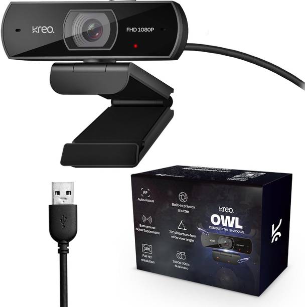 Kreo Owl Web Camera Desktop 1080p Webcam Auto Focus USB Connection Web Camera Laptop 2 HD  Webcam with Built-In Microphone USB Connectivity