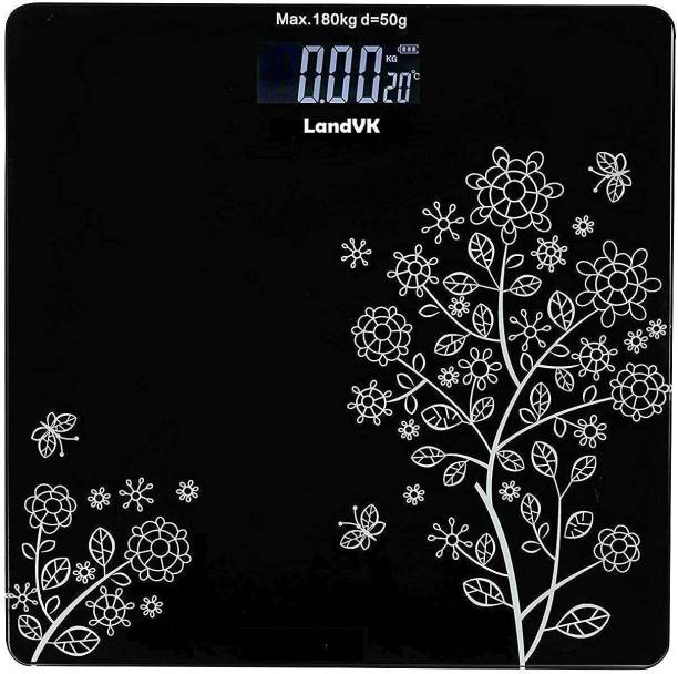 LandVK Heavy Duty Electronic Thick Tempered Glass LCD Display Square Electronic Digital Personal Bathroom Health Body Weight Bathroom Weighing Scale, weight bathroom scale digital, Bathroom Health Body Weight Scales For Body Weight, Weight Scale Digital For Human Body, Weight Machine For Body Weight Flower Design Weighing Scale