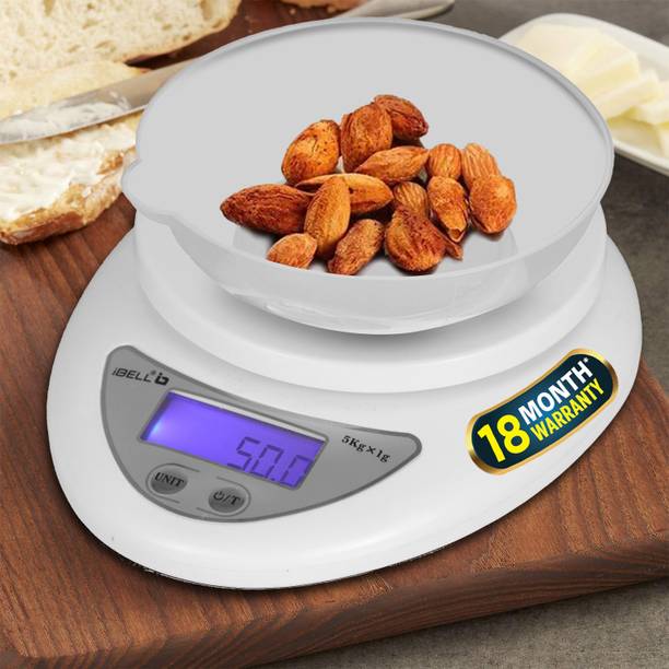 iBELL KS501M Food Weighing Scale, 5kg, Tare Function, LCD Display, Portable Kitchen Weighing Scale
