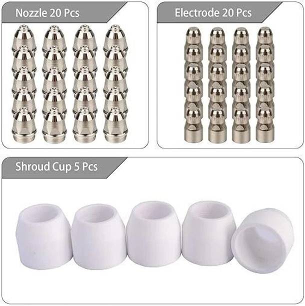 SHIV ALASKA P80 Plasma Cutter Nozzle Electrodes Consumables 1.7 Tip 100Amp 45pcs Kit Laser Welding Machine