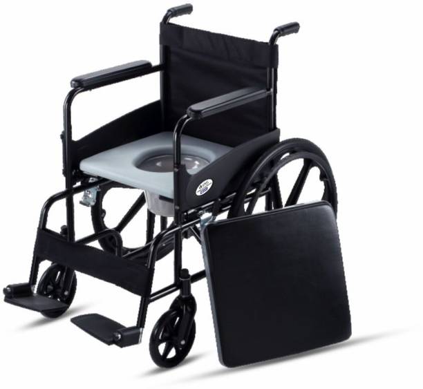 VMS Careline Deluxe Mag Wheel Regular Foldable Commode Cum with Safety Belt Manual Wheelchair
