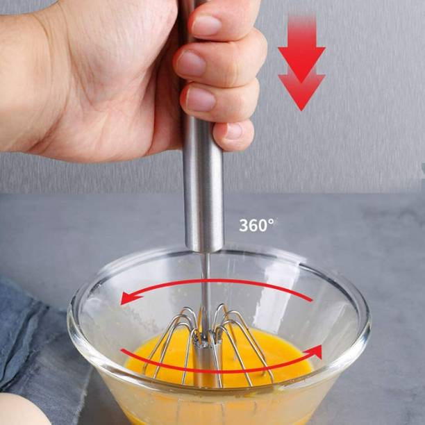 ARQIVO Stainless Steel Semi-Automatic Hand Push Mixer-Stirrer-Whisk (1 Piece, Silver) Steel Spiral Whisk