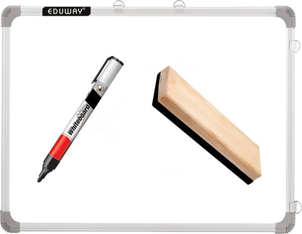 Eduway Non Magnetic 1.5x2 Ft. Double Sided Whiteboard with Duster and Marker | Front Dry Erase Marker & Reverse Chalk Board | Glossy Surface |Robust Aluminum Frame|(45x60 cms) Whiteboards