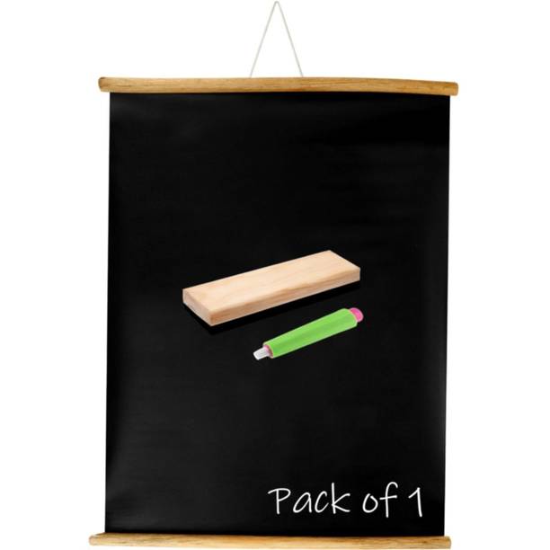 Eduway Non Magnetic 1.5x2 Ft (18x24 Inch) Wall Hanging Wooden Roll-Up Black Board / Chalkboard | For Home, Office, School, Kids| With 1 Premium Wooden Duster & 1 Chalk Holder Blackboards