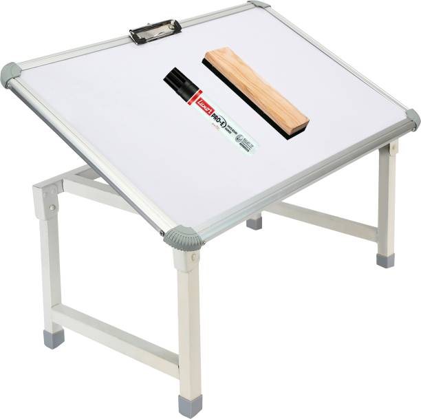 Eduway Non Magnetic Wooden Multipurpose Portable Whiteboard Study Laptop Table with 1 Marker 1 Duster. Whiteboards