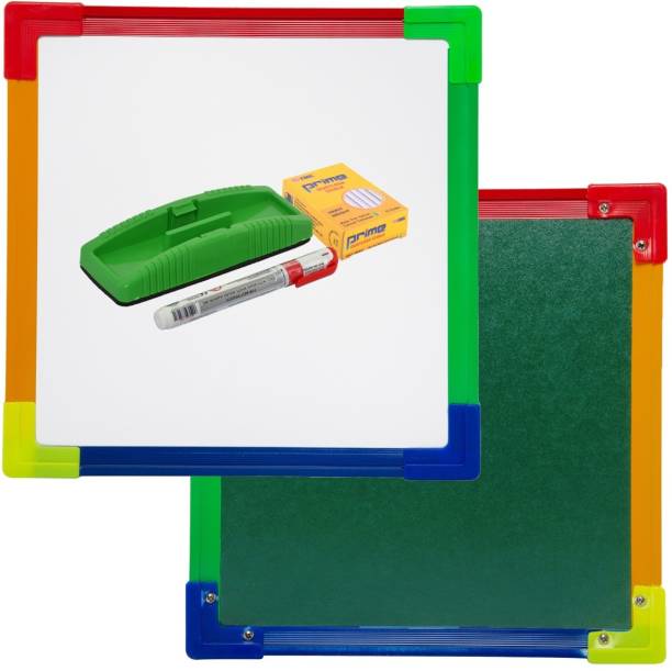 KIVA Non Magnetic Plastic Duster Colour full Border One Side White Board & Back Side Green Board 1 Marker 1Duster 1Chalk Box 1x1 Feet Whiteboards and Duster Combos