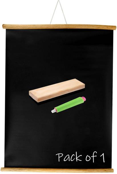 Eduway Non Magnetic 2x3 Ft (24x36 Inch) Wall Hanging Wooden Roll-Up Black Board / Chalkboard | For Home, Office, School, Kids| With 1 Premium Wooden Duster & 1 Chalk Holder Blackboards