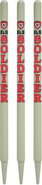 GLS SOLDIER WHITE WOODEN CRICKET STUMP SET (PACK OF 3 PCS WITH 2 BAILS)
