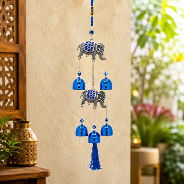 Pink City Blue Evil Eye Decorative Wall & Car Hanging with Bells Stainless Steel Windchime