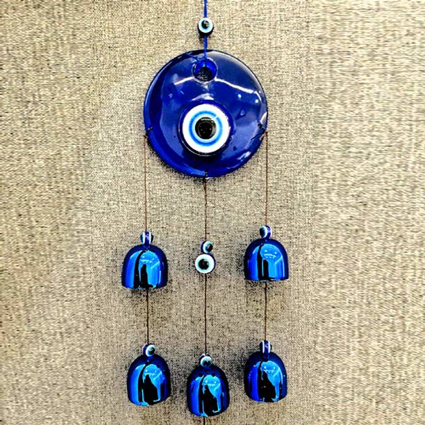 shop fusion 6 Bells Evil Eye Wall Hanging - Good Luck Charm & Prosperity Decor for Your Home Glass Windchime