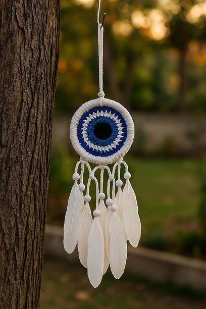 Decornest White Feather Dream Catcher Handmade Boho Wall Hanging Home Decorative Item Cotton, Steel, Feather Dream Catcher