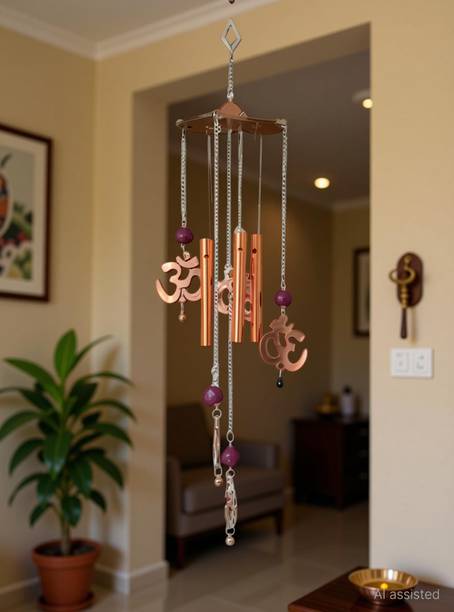 zonezer Pancham om rudraksh wind chime for home decoration and vastu wind chimes for good luck and positive energy in home ond office window balcony home indoor and outdoor.5 pip plastic and brass wind chimes Brass Windchime