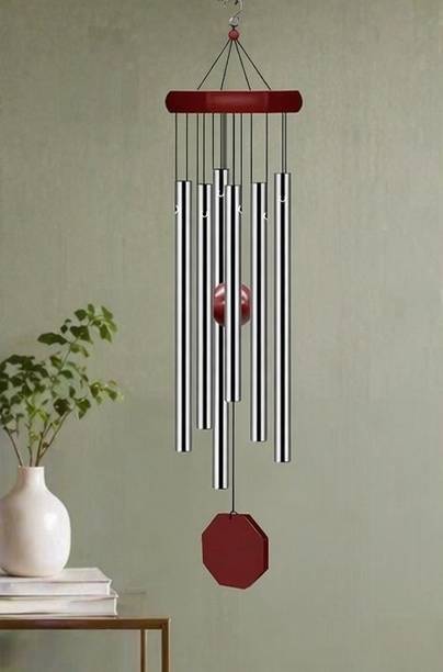 PDK Silver Metal 6 Pipe Decorative Wind Chime for Indoor and Outdoor Spaces Aluminium Windchime