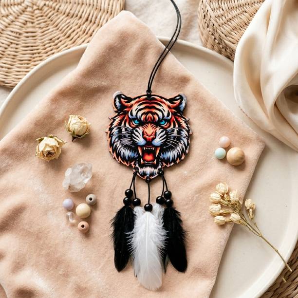 Dikshacreation Tiger Head Car Hanging Acrylic Dream Catcher Rear View Mirror Plastic Dream Catcher