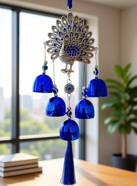 yogi Peakok Evil Eye Hanging Metal House Entrance Door & Office Decor Bronze Windchime