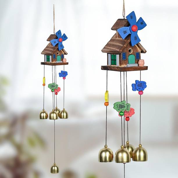 Ryme Wooden and aluminum 5 Bell House Decorative Hanging Aluminium Windchime