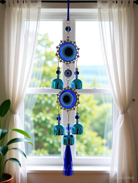 Enchantations 5 Bell Evil Eye Metal Wind Chimes for Home Aluminium Windchime