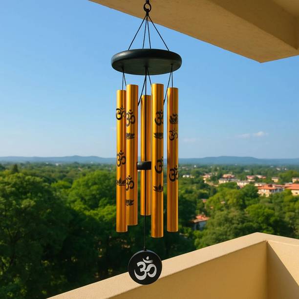 sculpmart BIG 5 Pipe OM Design Wind Chime For Home & Balcony With Melody & Deep Sound Aluminium Windchime