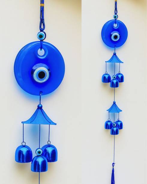 स्कल्प मार्ट Evil Eye Wind Chime Dual ROOF Design, 6 Bells & Nylon Thread for Home & Balcony पॉलीरेज़िन विंड चाइम