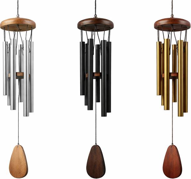 Stuffinn 6 pipe wind chime for home - Balcony decor items Aluminium, Wood Windchime Aluminium, Wood Windchime