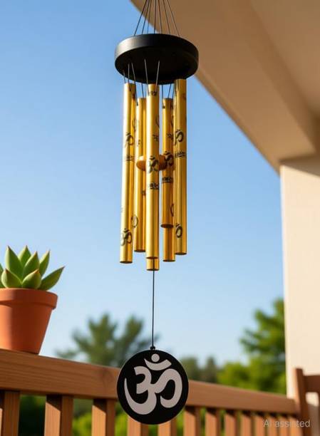 Siyaram Gallery Vastu Om Golden Hanging Wind Chime for Home, Balcony and Bedroom Positive Energy Aluminium Windchime