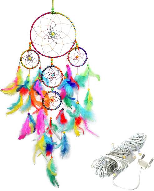 ASIAN HOBBY CRAFTS LED Circus Dream Catcher Wall Hanging (55x15cm) Feather Dream Catcher