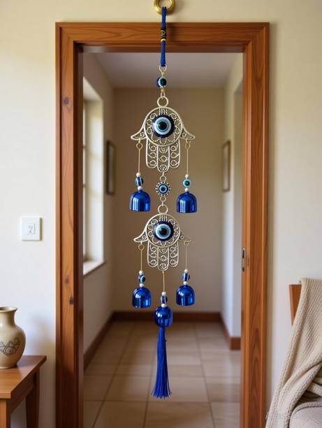 Mooz Double Hamsa Hand Evil Eye Wind Chimes For Home Copper Windchime