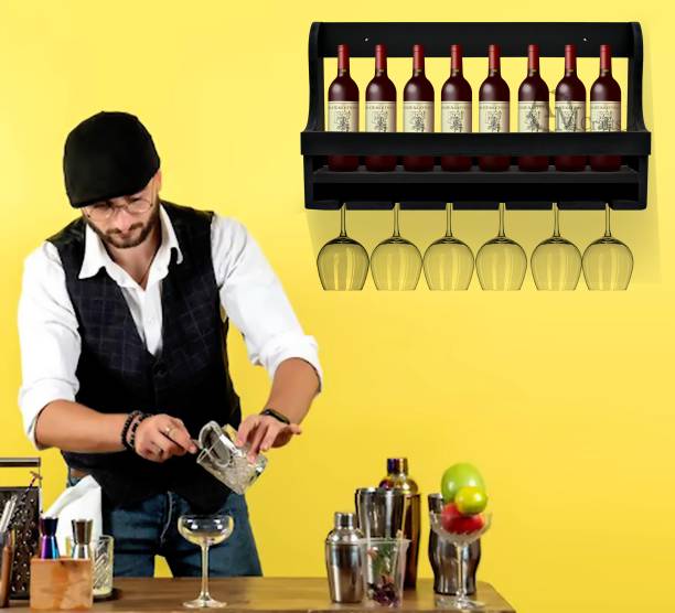 AM CRAFTS Engineered Wood Wine Rack, Bar Cabinet with Glass Storage, Mini Bar Dual Zone Wine Cooler