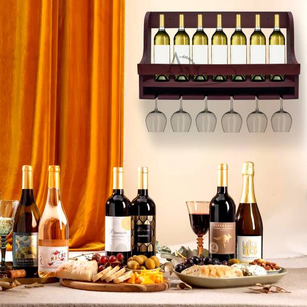AM CRAFTS Engineered Wood Wine Rack, Bar Cabinet with Glass Storage, Mini Bar Dual Zone Wine Cooler