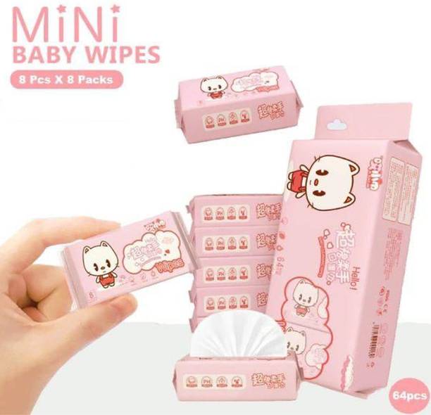 Maitri 1 Pack (8pcs x 8pack) Mini Wet Wipes, Pocket Tissue Papers, Paper Napkin Wipe Warmer
