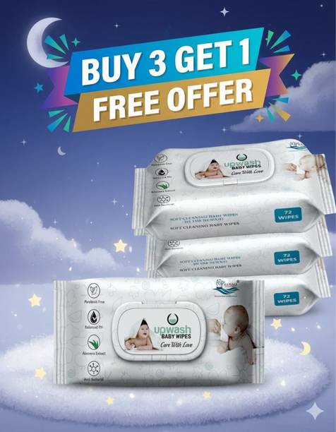 UPWASH Baby Wipes with AloeVera Pack Of 4 (72*4 Wipes)1 Wipe Warmer