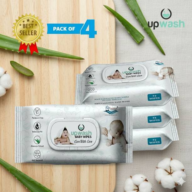 UPWASH Baby Wipes with #AloeVera Pack Of 4 (72*4 Wipes) Wipe Warmer