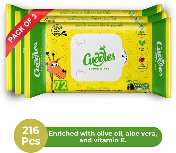Cuddles SUPER WIPES Enriched with Aloevera, Olive Oil and Vitamin E (Pack of 3)