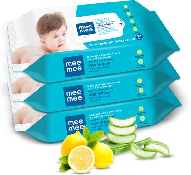 MeeMee Caring Baby Wet Wipes with Lemon & Aloe Vera Fragrance - 72 pcs (Pack of 3)