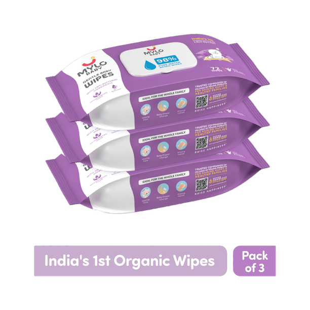 MYLO Baby Gentle Wipes with Coconut & Neem, Thick & Soft, Anti-bacterial, With Lid