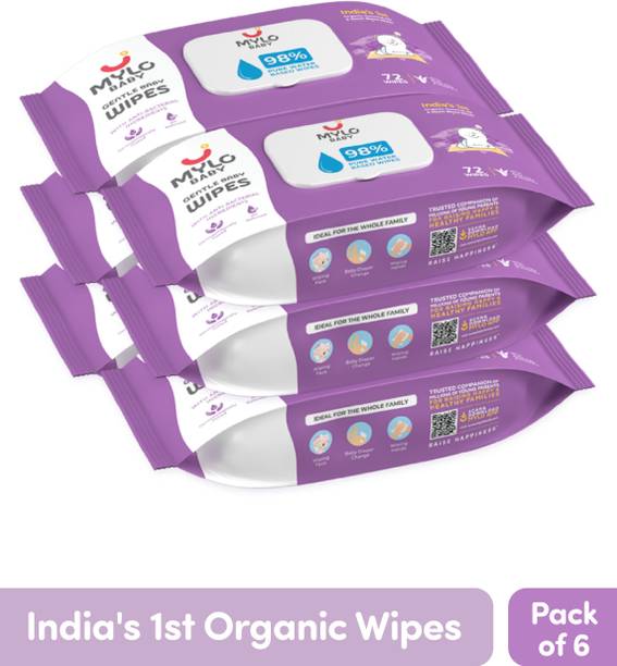 MYLO Baby Gentle Wipes with Coconut & Neem, Thick & Soft, Anti-bacterial, With Lid