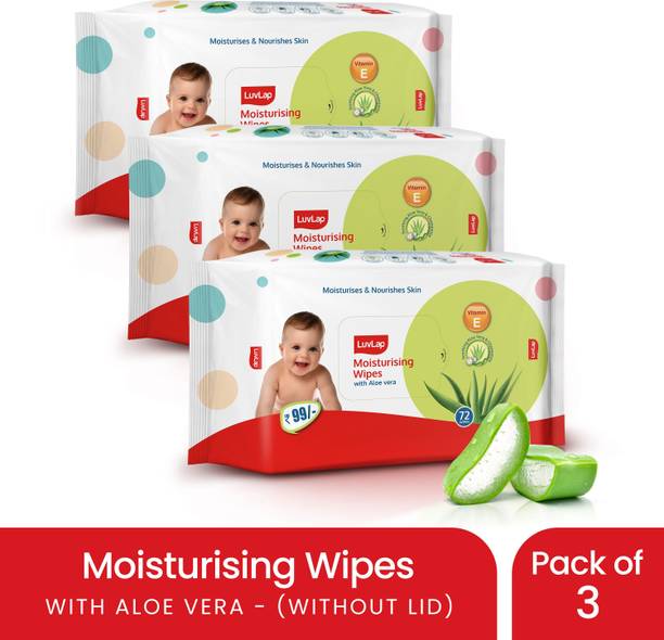 LuvLap Paraben Free wipes for baby with Aloe Vera, Fragrance Free, 72 wipes/pack