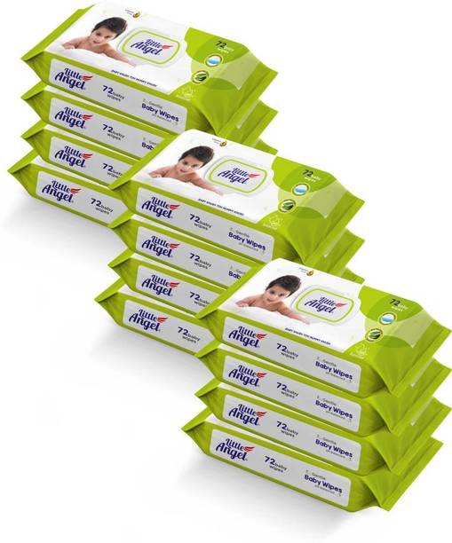 Little Angel Super Soft Cleansing Baby Wipes Lid Pack, 864 Count,Pack of 12,72 count/pack