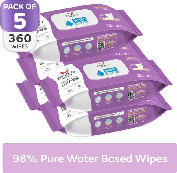 MYLO Baby Gentle Wipes with Coconut & Neem, Thick & Soft, Anti-bacterial, With Lid