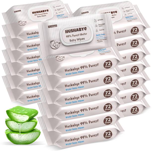 Hushabye Premium Soft Baby Wipes with Aloe Vera Rash-Free 72 Wipes Each Pack Pack of 20