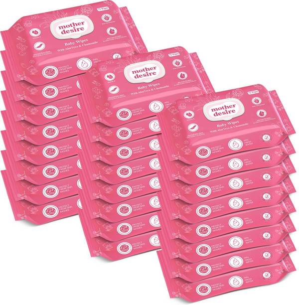Mother Desire Baby Wipes With Lid, 99% Pure Water, Aloevera, Chamomile,pH Balanced, Pack Of 24