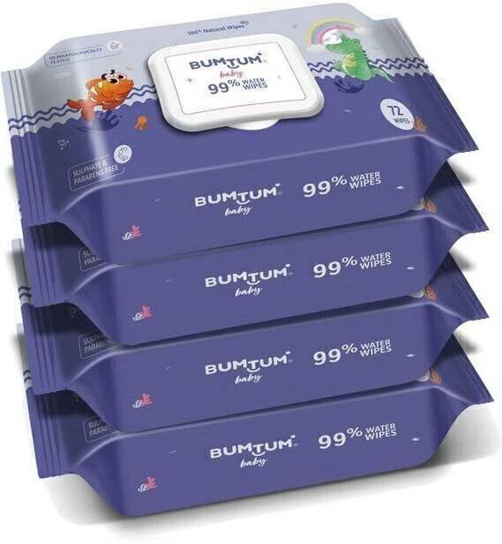BUMTUM Baby Gentle 99% Pure Water Soft Moisturizing Wet Wipes with Lid (Pack Of 4)