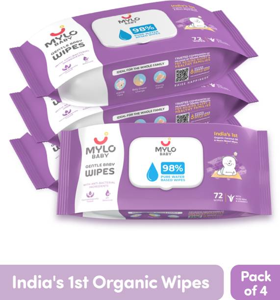 MYLO Baby Gentle Wipes with Coconut & Neem, Thick & Soft, Anti-bacterial, With Lid