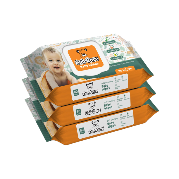 Cub Care Baby Wipes with Aloe Vera, Jojoba Oil, Vitamin E and Paraben Free