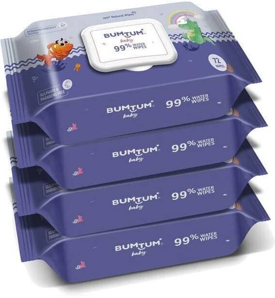 BUMTUM Baby Gentle 99% Pure Water Soft Moisturizing Wet Wipes with Lid (Pack Of 4)