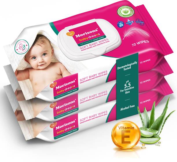 Morisons Baby Dreams Baby Wipes 72's Combo with lid - Pack of 3